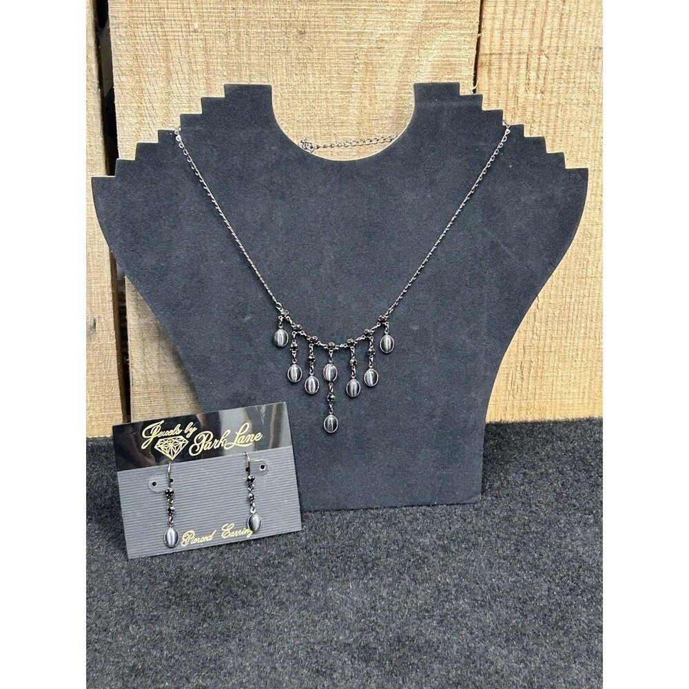 Park Lane SEDUCTIVE Genuine Cats Eye Stones Necklace And Pierced Earrings J147